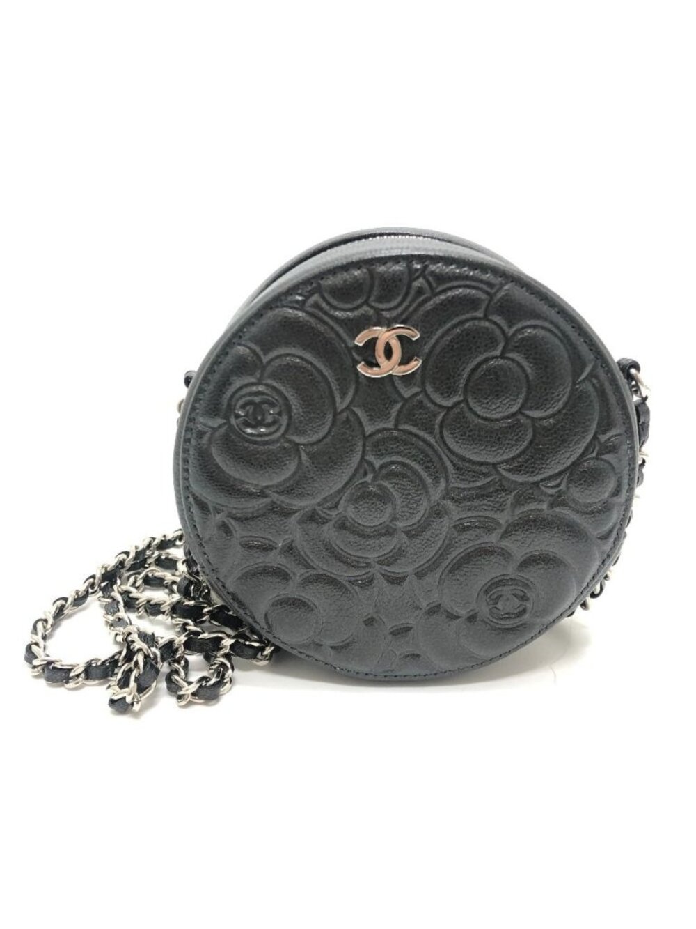 Chanel Shoulder Bag Camellia CC Logo Unknown Leather Gray